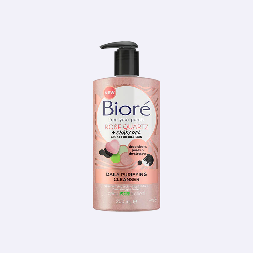 BIORE ROSE QUARTZ + CHARCOAL DAILY PURIFYING CLEANSER 200ml